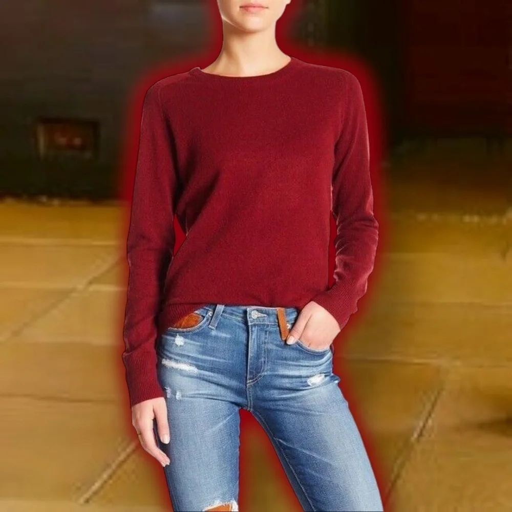 AG Adriano Goldschmied ‘Rylea’ 100% Cashmere Crewneck Sweater in “Cabernet” Red